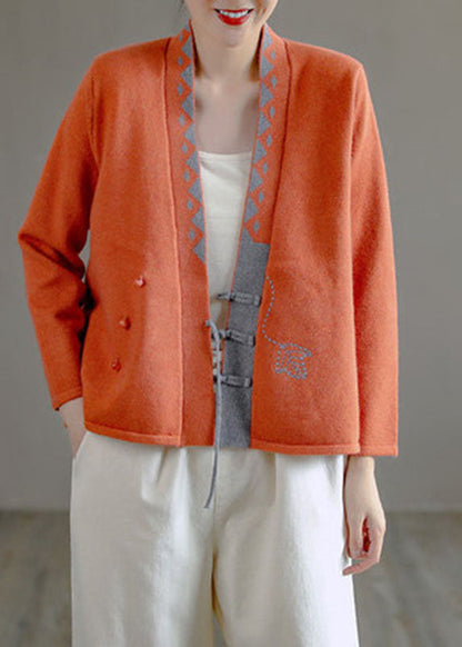 Women's Knit Sweater Beige V Neck Asymmetrical Design - 5