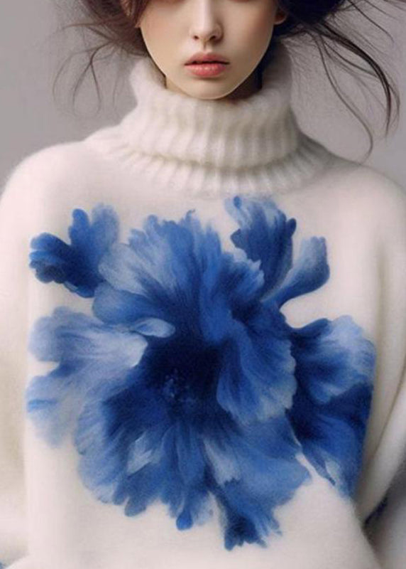 Women's Sweater White Wool Blend Turtleneck - 3