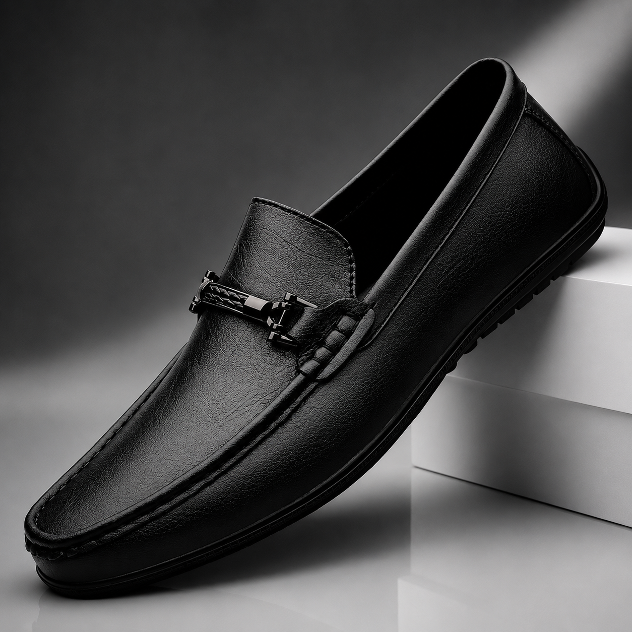 Men's Horsebit Faux Leather Loafers - front view | Hensley London
