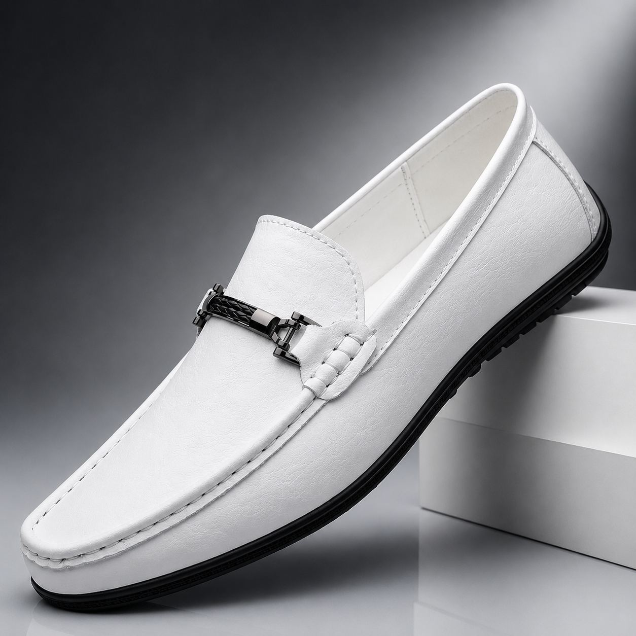 Men's Horsebit Faux Leather Loafers - side view | Hensley London