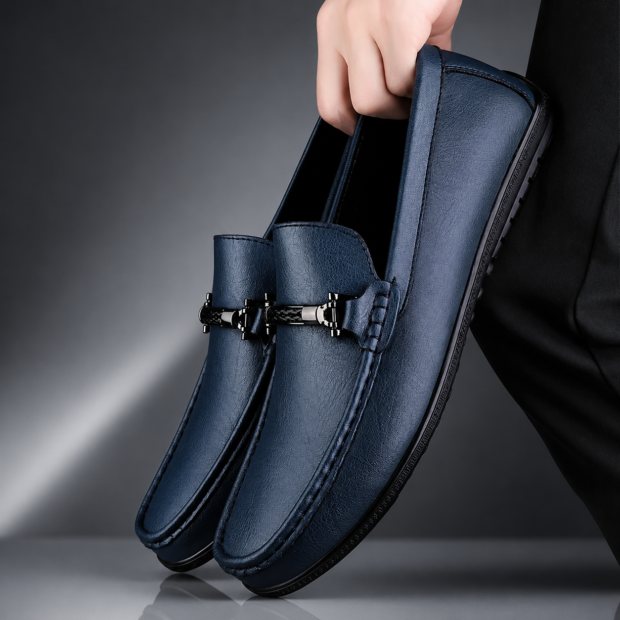 Men's Horsebit Faux Leather Loafers - heel view | Hensley London