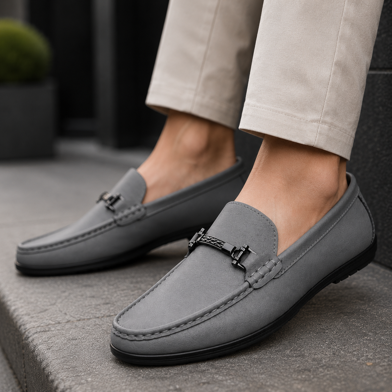 Men's Horsebit Faux Leather Loafers - styling view | Hensley London