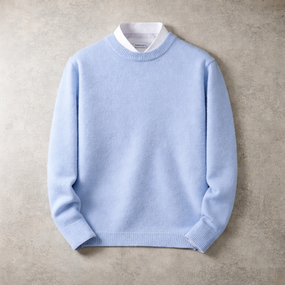 Men's Cashmere Crew-Neck Jumper in Beige – front view | Hensley London