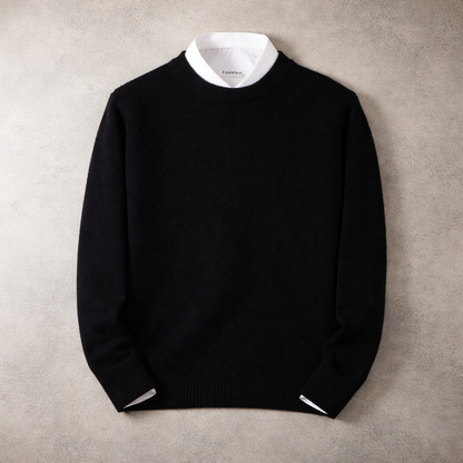 Men's Cashmere Crew-Neck Jumper in Black – front view | Hensley London