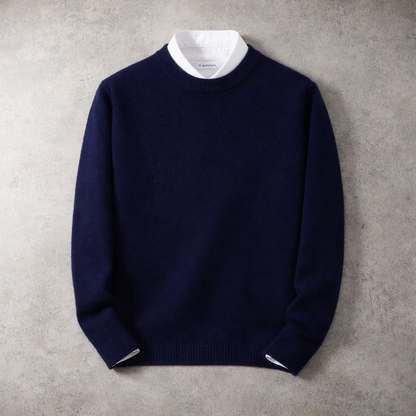 Men's Cashmere Crew-Neck Jumper in Navy – front view | Hensley London