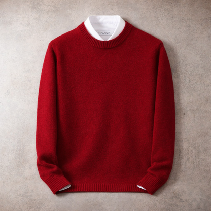 Men's Cashmere Crew-Neck Jumper in Red – front view | Hensley London