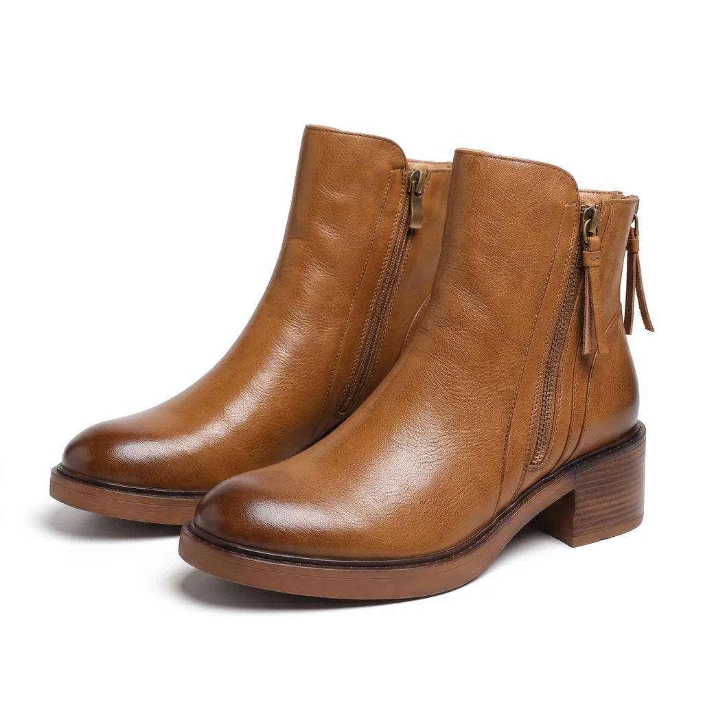 Women's Faux Leather Zip-Up Ankle Boots - front view | Hensley London