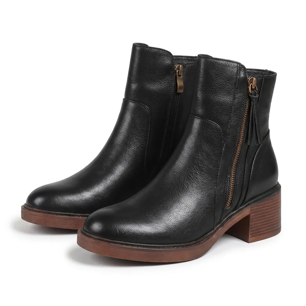 Women's Faux Leather Zip-Up Ankle Boots - lifestyle view | Hensley London