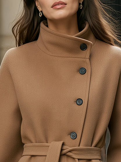 Women's Asymmetric Belted Short Coat in available colours – product view 3 | Hensley London