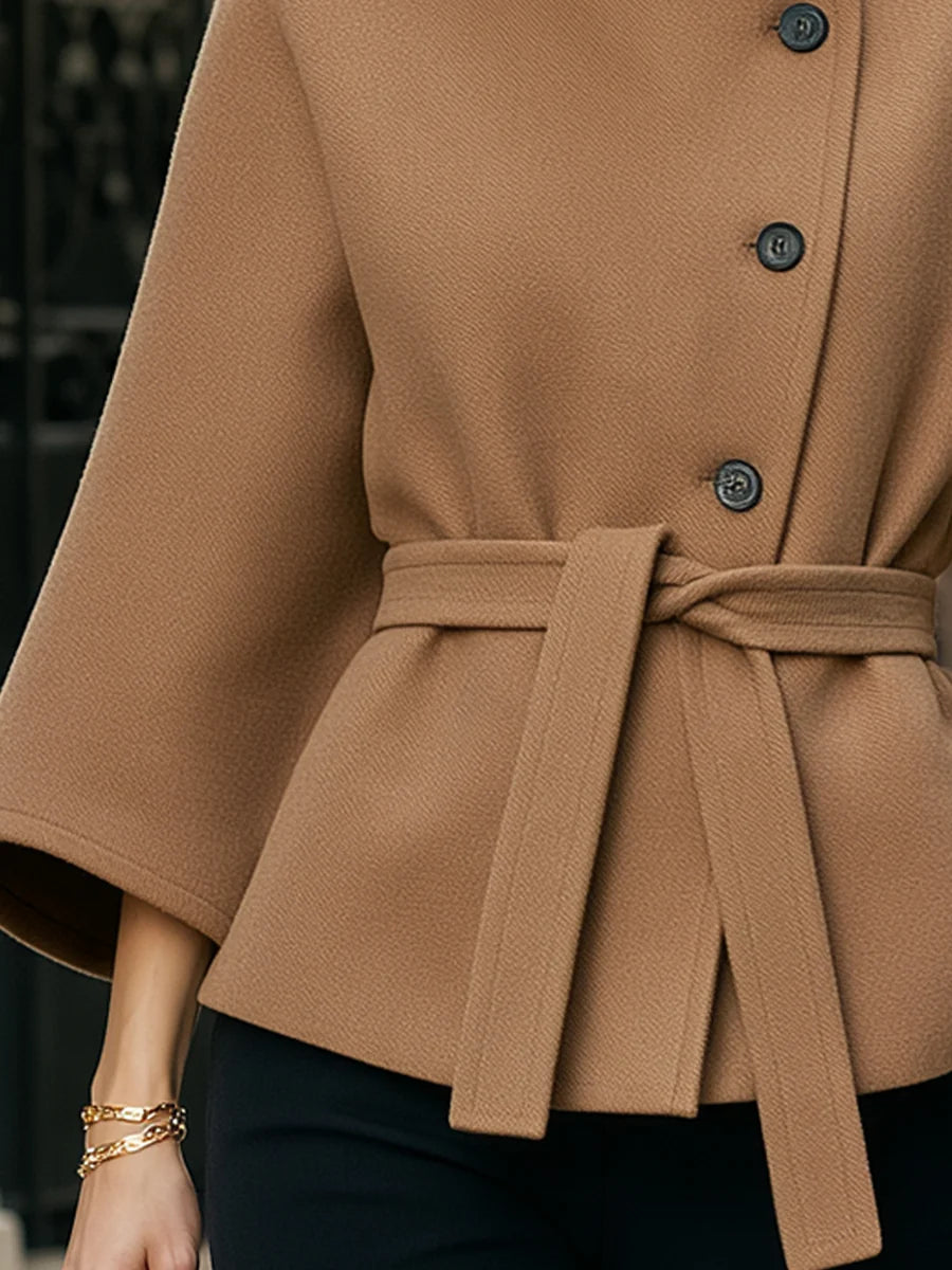 Women's Asymmetric Belted Short Coat in available colours – product view 4 | Hensley London