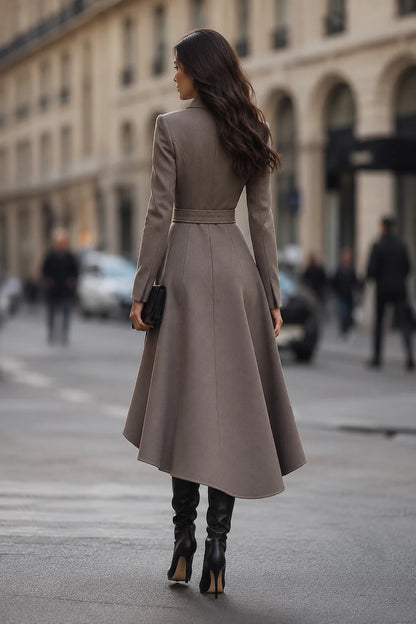 Women's Belted Double-Breasted Asymmetric Coat – Product view | Hensley London