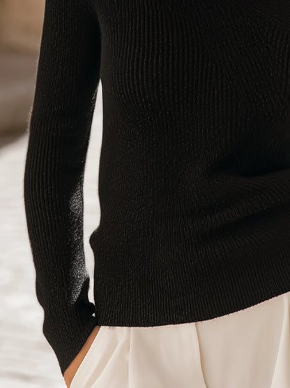 Women's Polka-Dot Mesh-Yoke Mock-Neck Sweater in Black – product view | Hensley London