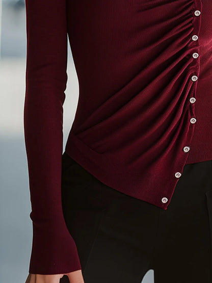 Women's Ruched Mock-Neck Sweater with Button Detail – product view 5