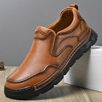 Men's Genuine Leather Slip-On Shoes in Brown – front view | Hensley London