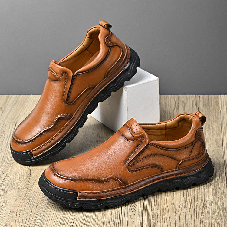 Men's Genuine Leather Slip-On Shoes in Black – side profile | Hensley London