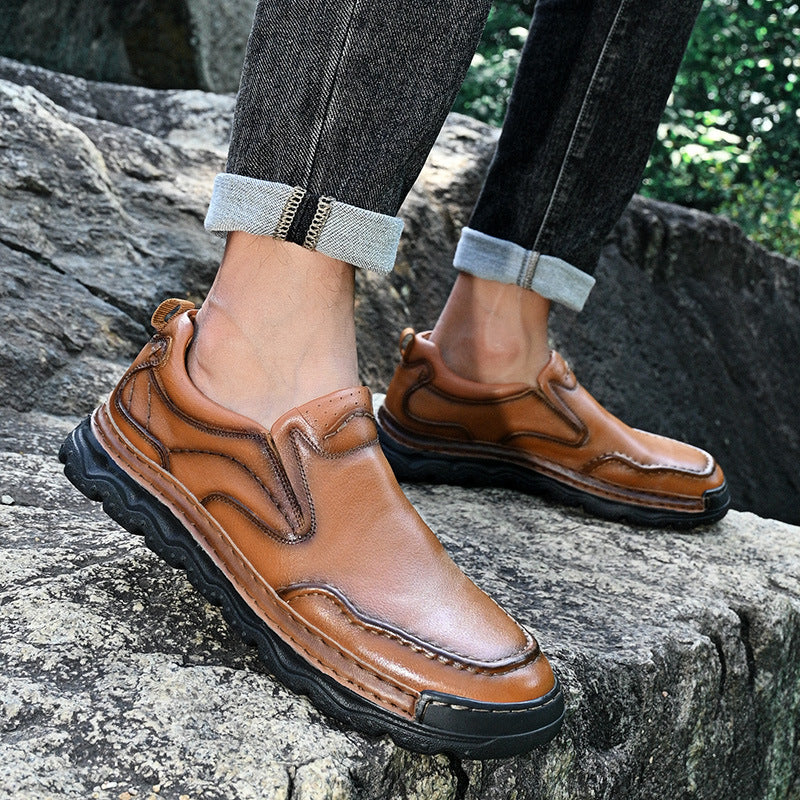 Men's Genuine Leather Slip-On Shoes in Black – back view | Hensley London