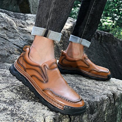 Men's Genuine Leather Slip-On Shoes in Black – back view | Hensley London