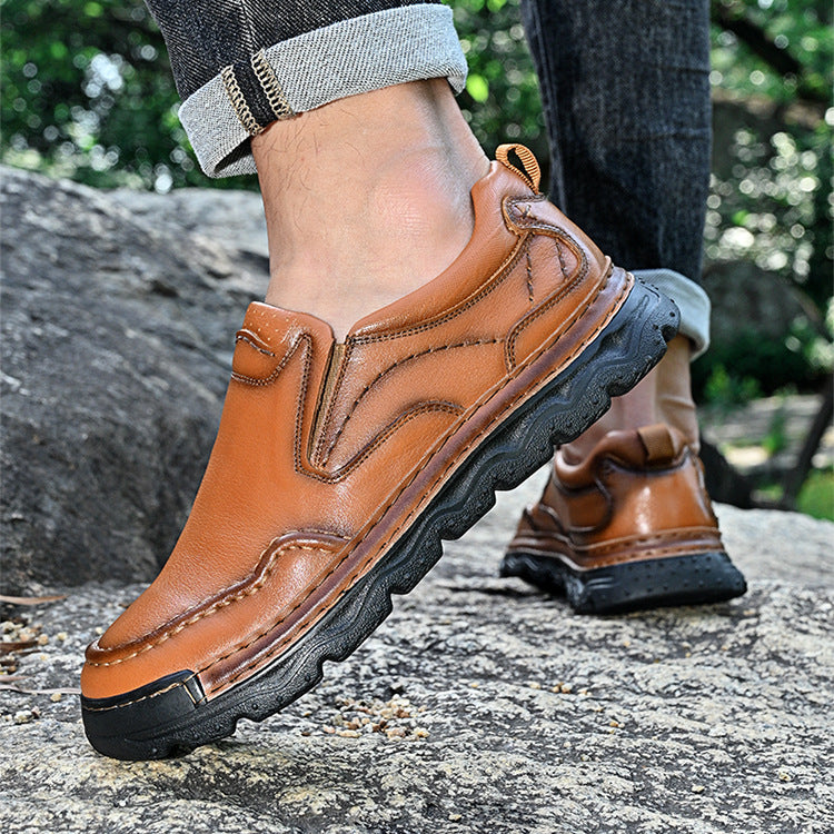 Men's Genuine Leather Slip-On Shoes in Black – sole detail | Hensley London