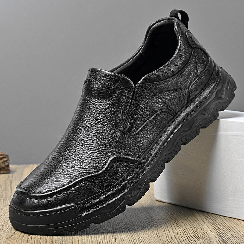 Men's Genuine Leather Slip-On Shoes in Brown – top view | Hensley London