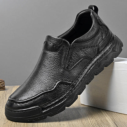 Men's Genuine Leather Slip-On Shoes in Brown – top view | Hensley London