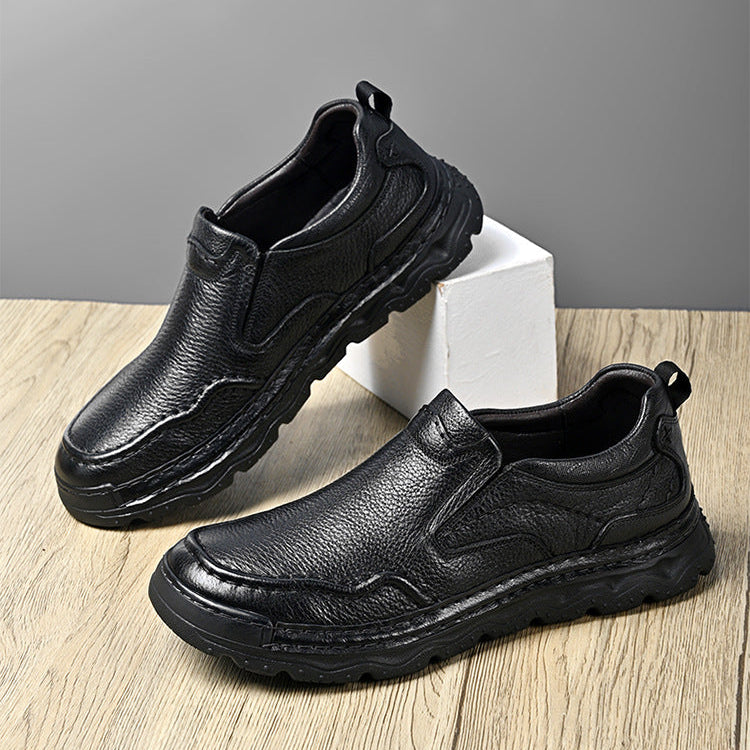 Men's Genuine Leather Slip-On Shoes in Black – styled flat-lay | Hensley London