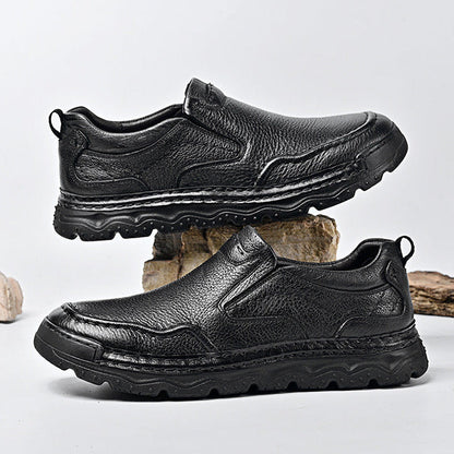 Men's Genuine Leather Slip-On Shoes in Brown – heel detail | Hensley London