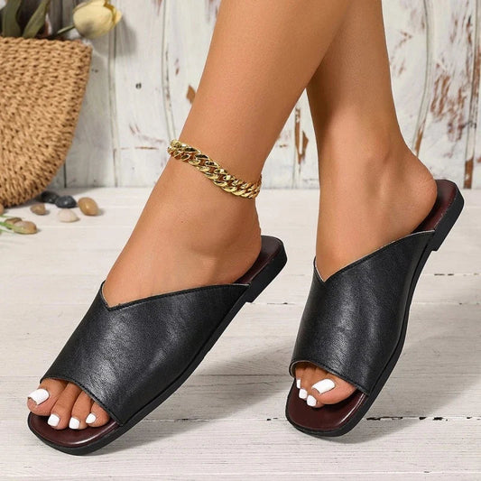 Women's Faux Leather Pointed-Toe Flats - front view | Hensley London