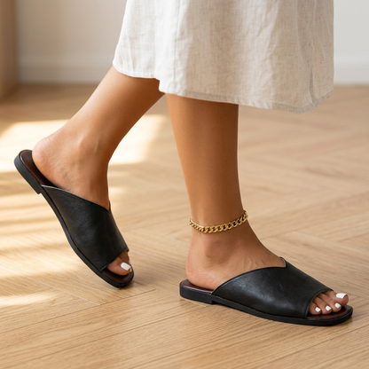 Women's Faux Leather Pointed-Toe Flats - side view | Hensley London
