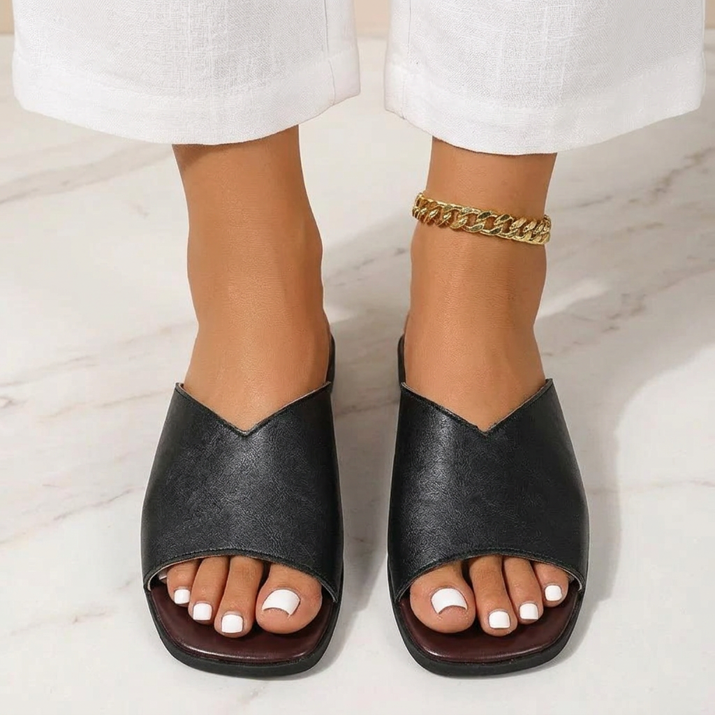 Women's Faux Leather Pointed-Toe Flats - back view | Hensley London