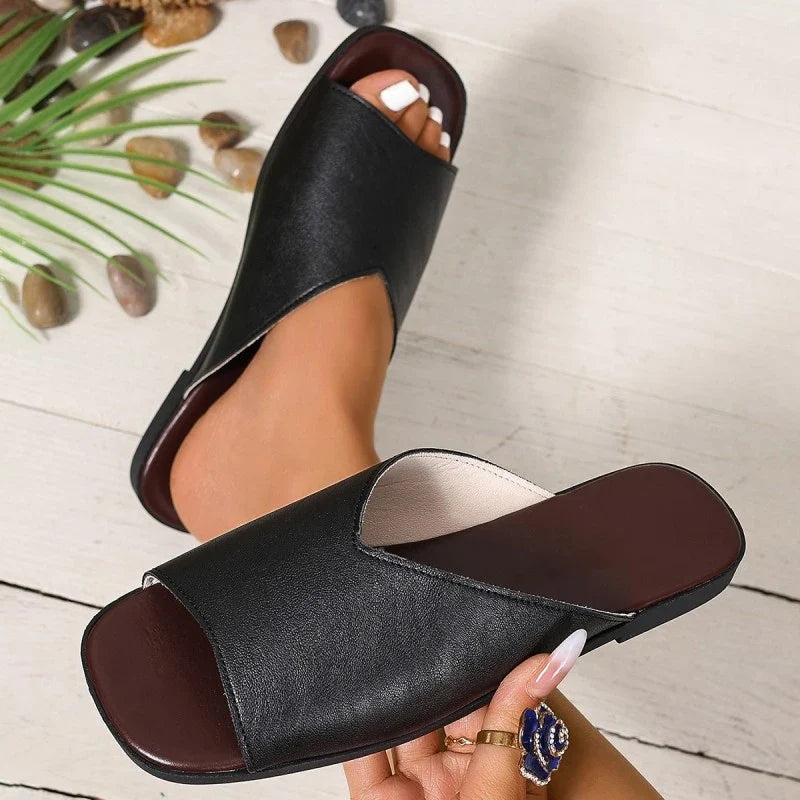 Women's Faux Leather Pointed-Toe Flats - top view | Hensley London