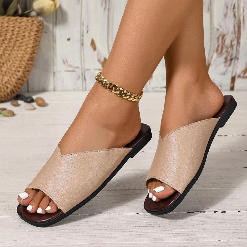Women's Faux Leather Pointed-Toe Flats - sole view | Hensley London