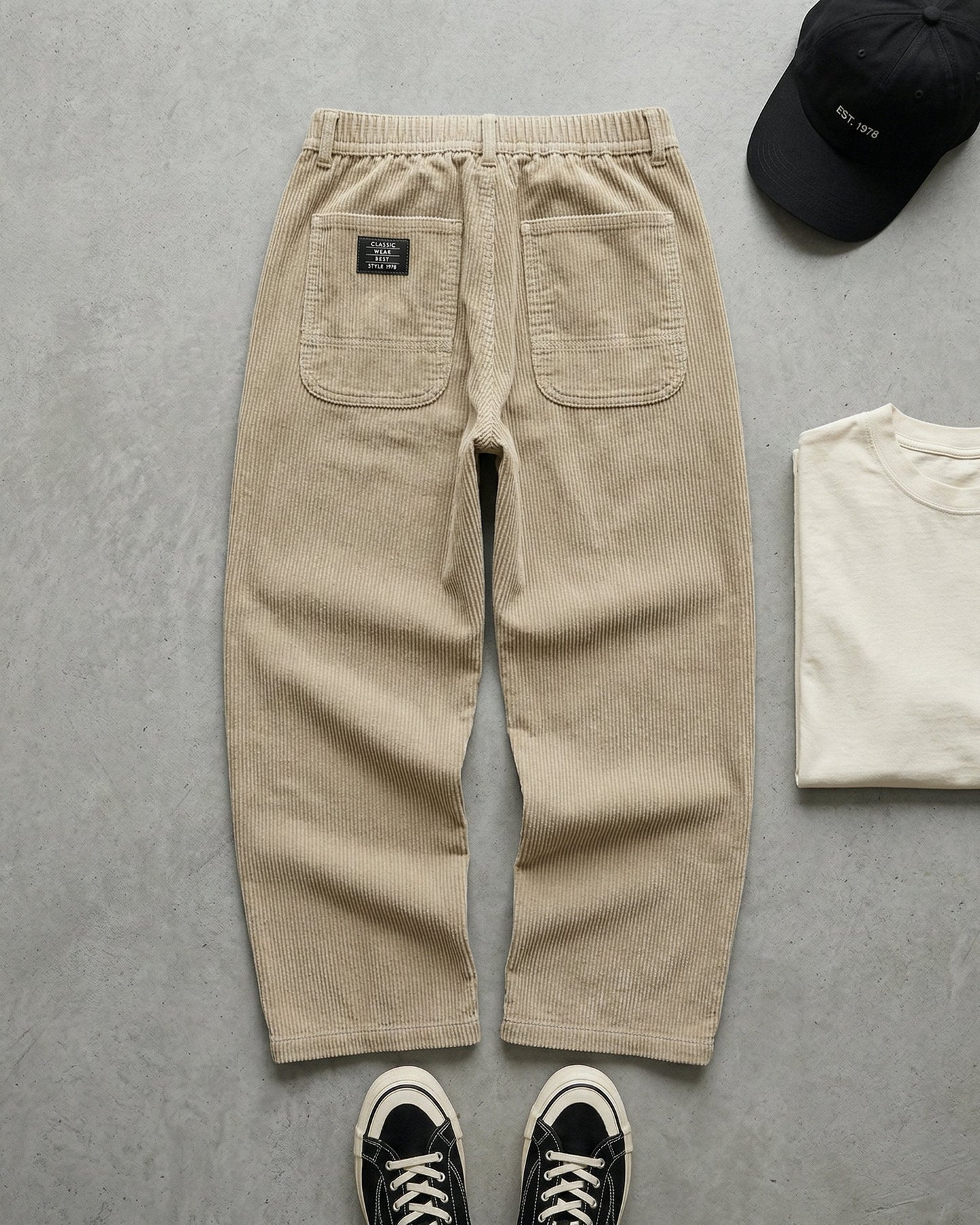Men's Corduroy Trousers in Khaki – front view | Hensley London