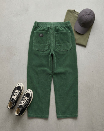 Men's Corduroy Trousers in Dark Green – front view | Hensley London