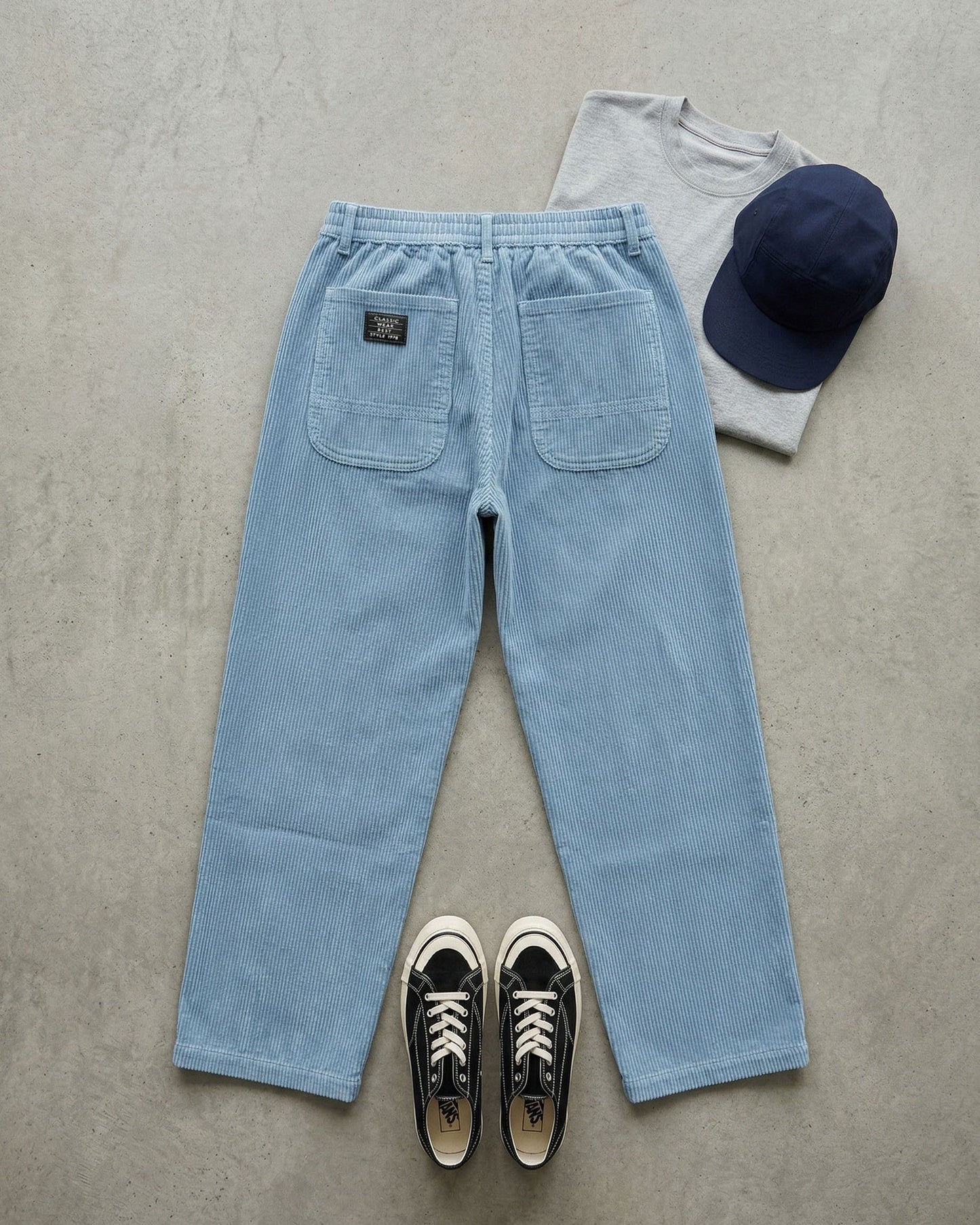 Men's Corduroy Trousers in Sky Blue – front view | Hensley London