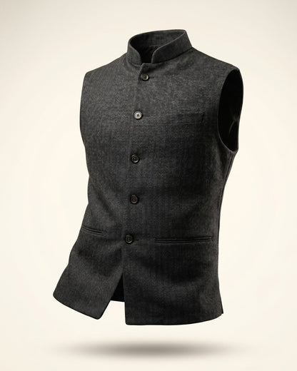 Men's Herringbone Nehru Waistcoat – back view | Hensley London