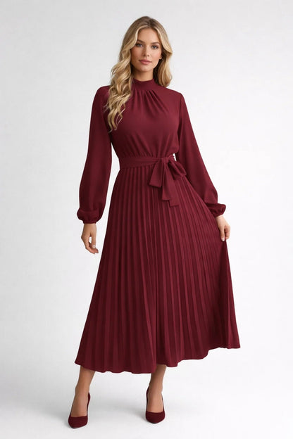 Women's Midi Dress Light Blue Pleated Elegant Fabric - 5