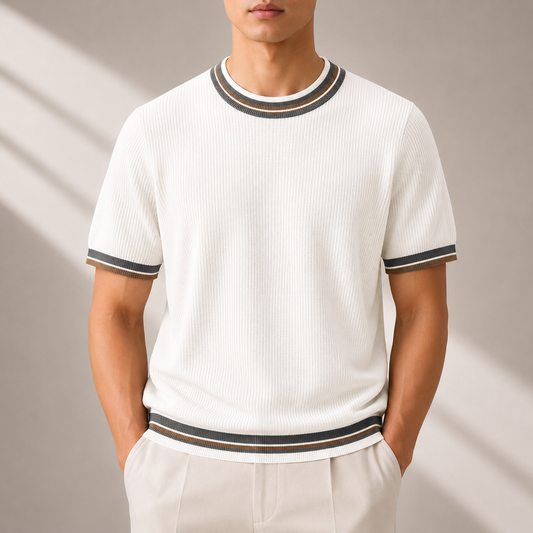 Men's Knit Tee in White - front view | Hensley London