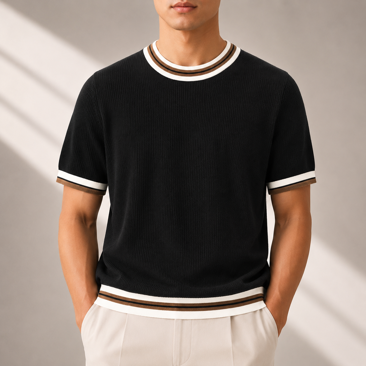 Men's Knit Tee in White - back view | Hensley London
