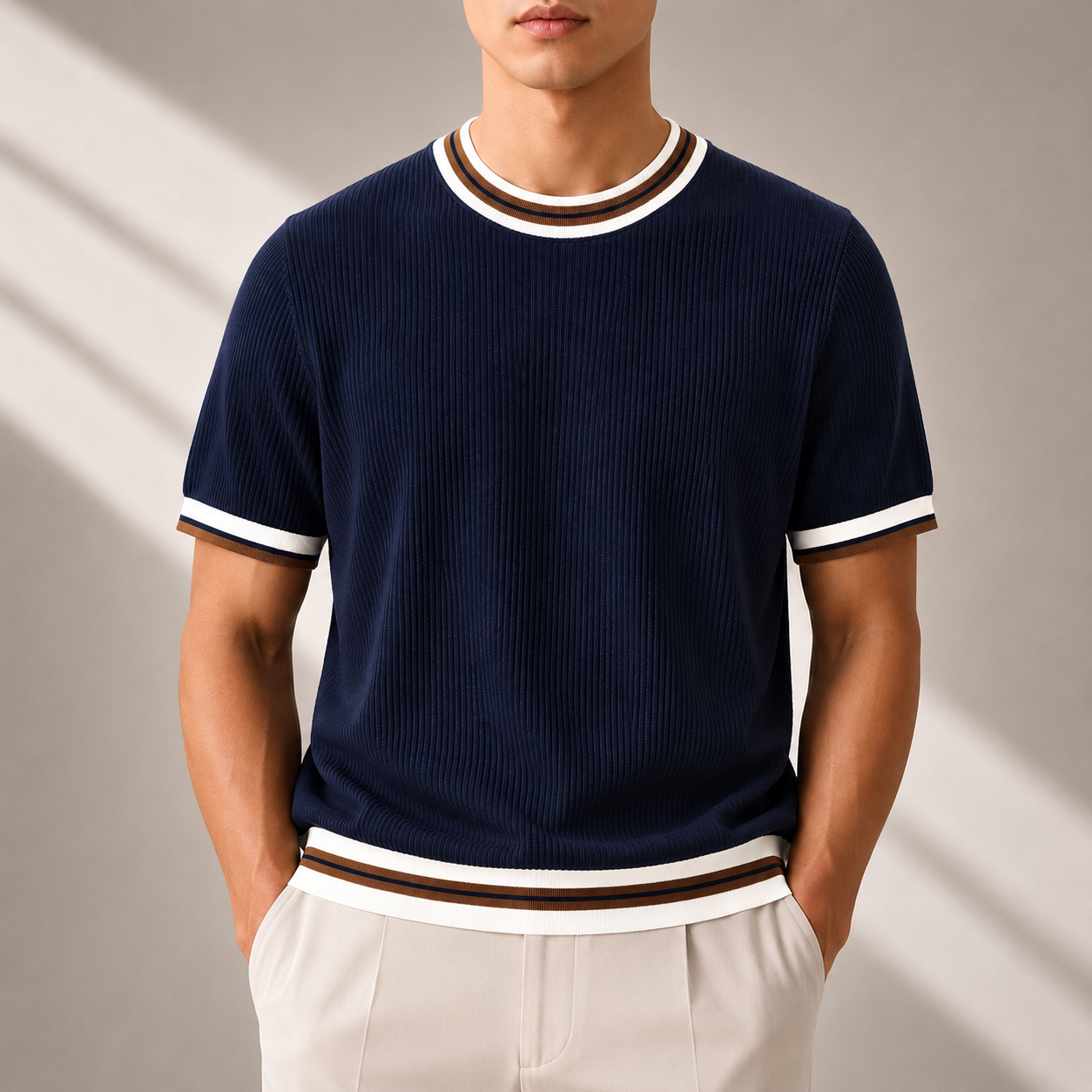 Men's Knit Tee in Grey - detail view | Hensley London