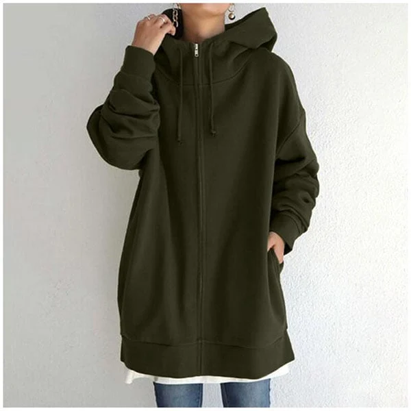 Women's Zip-Up Hoodie Gray Oversized Cotton - 8