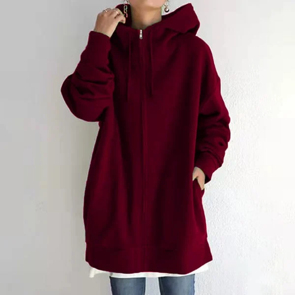 Women's Zip-Up Hoodie Gray Oversized Cotton - 10