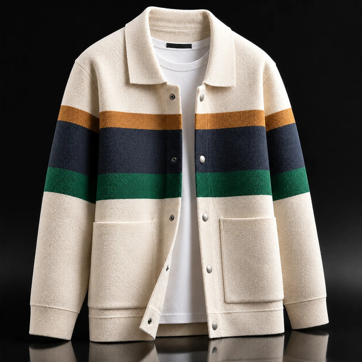 Colour-Block Button-Front Cardigan in Beige – product view | Hensley London