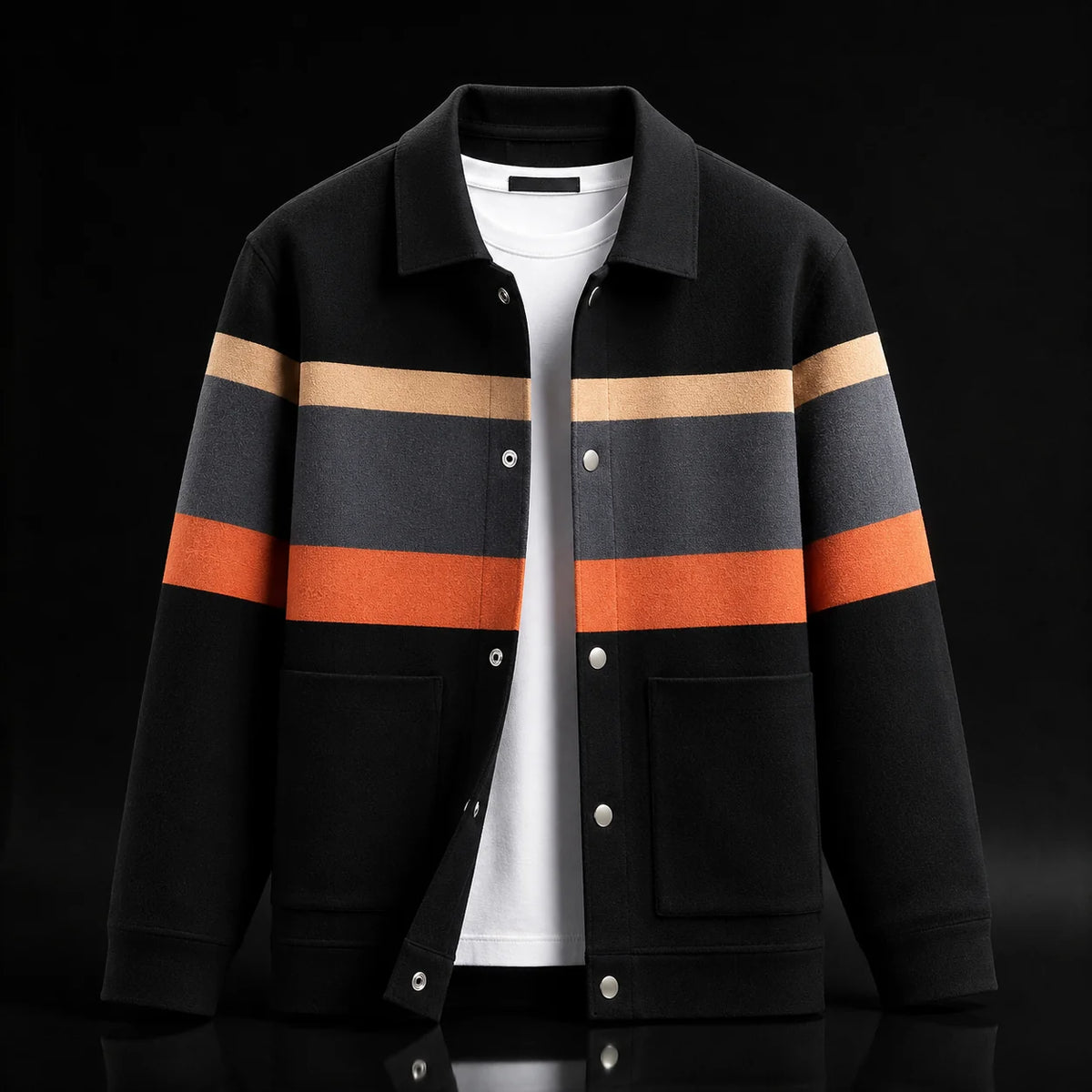 Colour-Block Button-Front Cardigan in Orange – product view | Hensley London