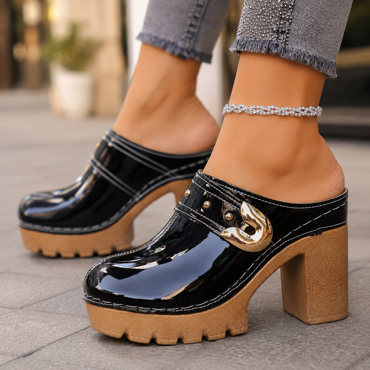 Women's Patent Leather Platform Heels – platform sole detail | Hensley London