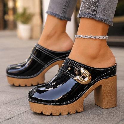 Women's Patent Leather Platform Heels – platform sole detail | Hensley London