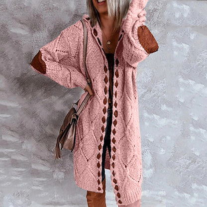 Women's Openwork Hooded Long Cardigan in Pink – product view 5 | Hensley London