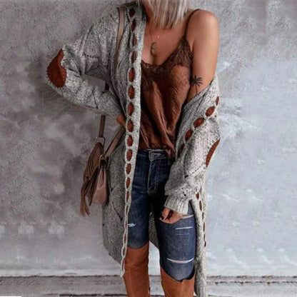 Women's Openwork Hooded Long Cardigan in Gray – product view 7 | Hensley London