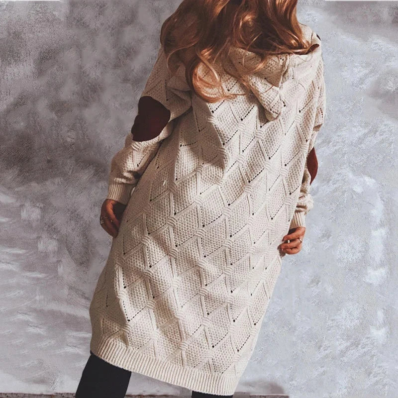 Women's Openwork Hooded Long Cardigan in available colours – product view 9 | Hensley London