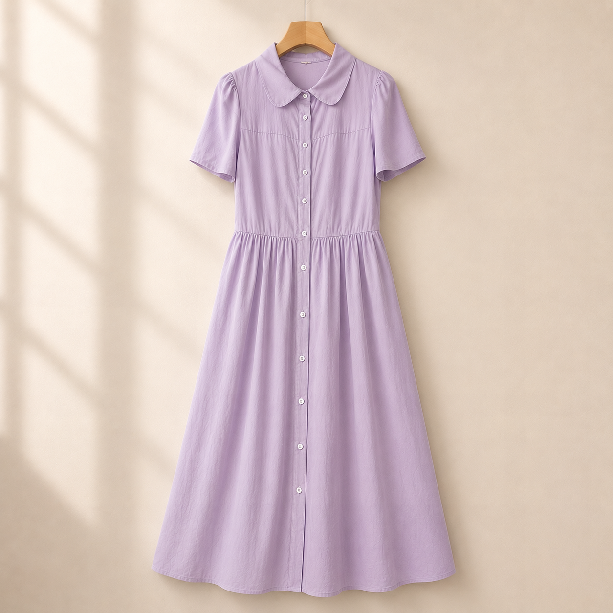 Women's Cotton Linen Collared Short-Sleeve Midi Dress – fabric detail | Hensley London