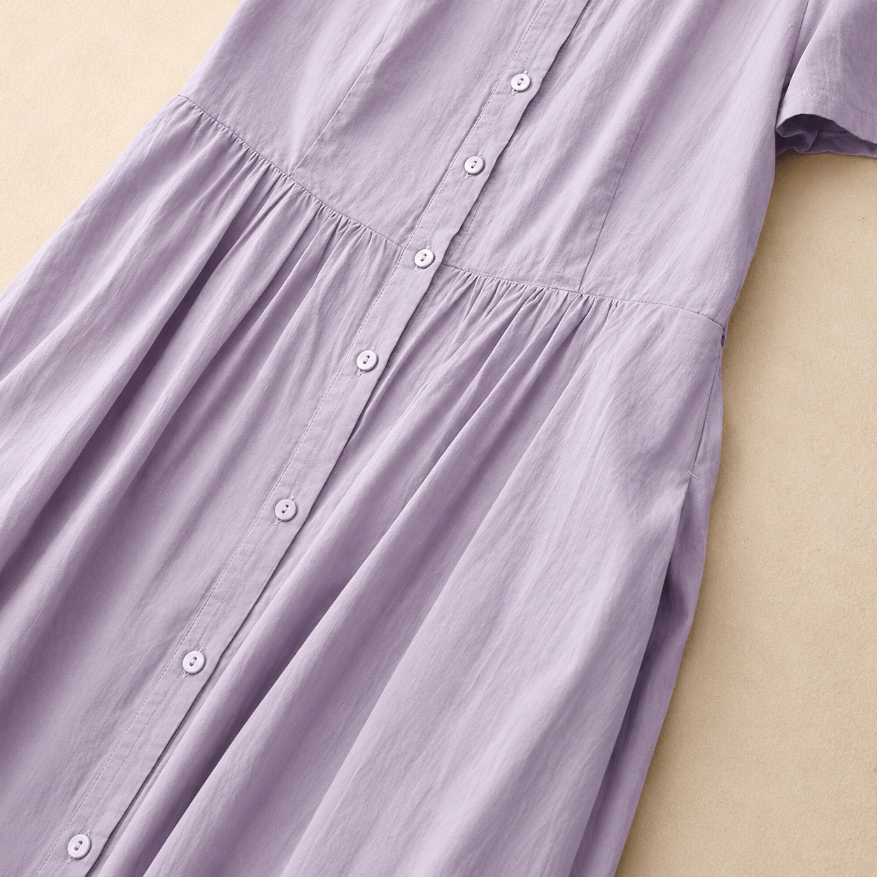 Women's Cotton Linen Collared Short-Sleeve Midi Dress – close-up view | Hensley London